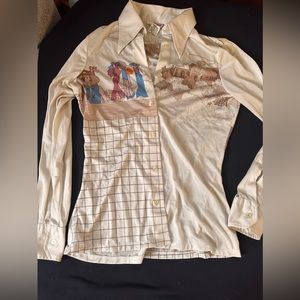 VEUC Vintage butterfly collar, long sleeve, button-down with theme all over